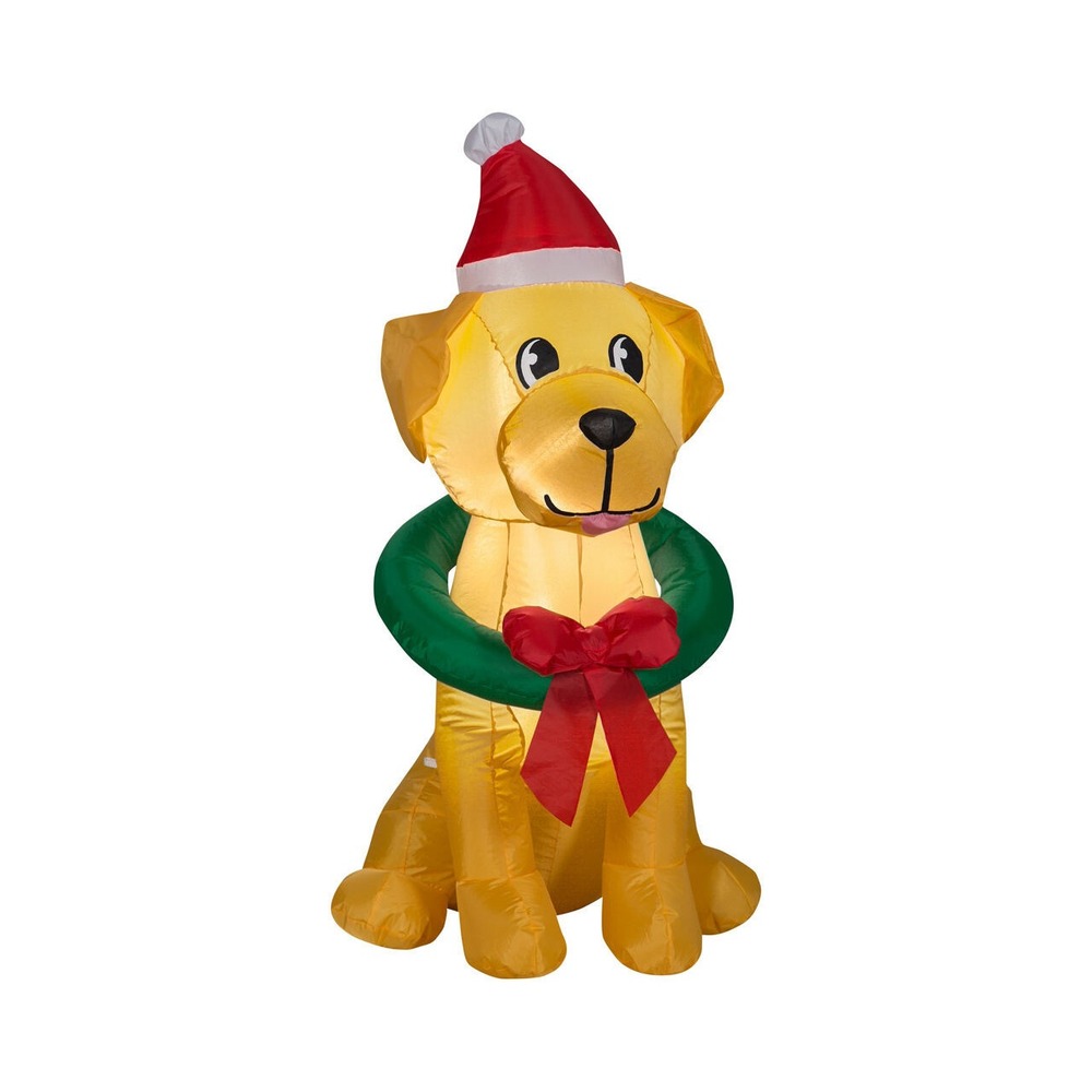 4' Foot Dog with Wreath Christmas Holiday Inflatable LED Winter Wonder Lane